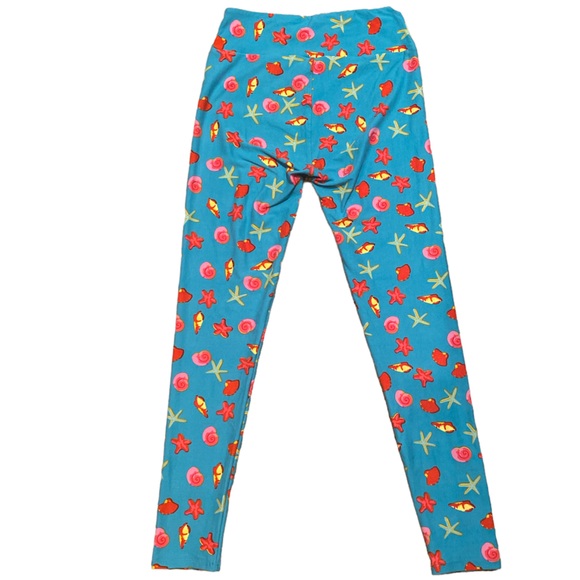 LuLaRoe OS Leggings Turquoise Bold Color Print Blue Ocean Life Pattern Seashells - Picture 2 of 13